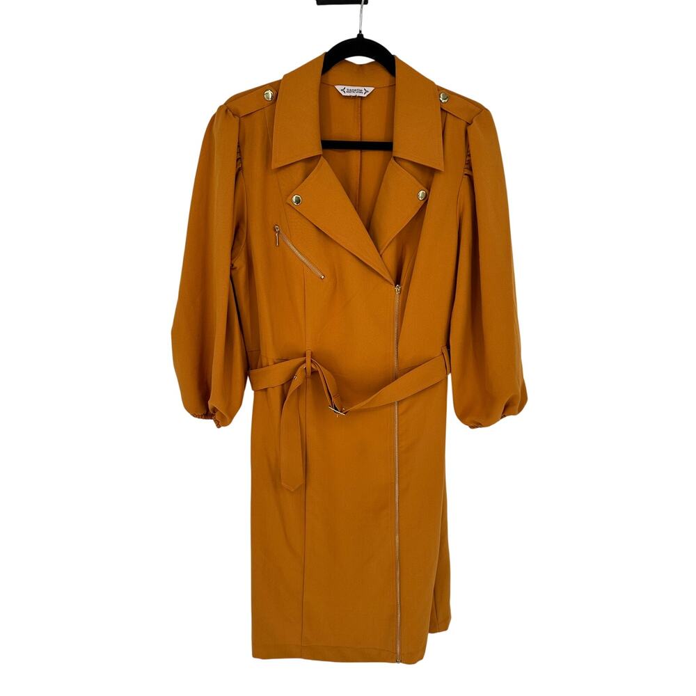 Nanette Lepore Gold Metallic Belted Shirt Knee Length Dress Balloon Sleeve 8